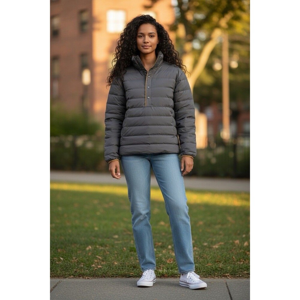 Jenni Kayne Down Pullover Puffer Jacket. Half Snap Quilt. Carbon. Sz Small